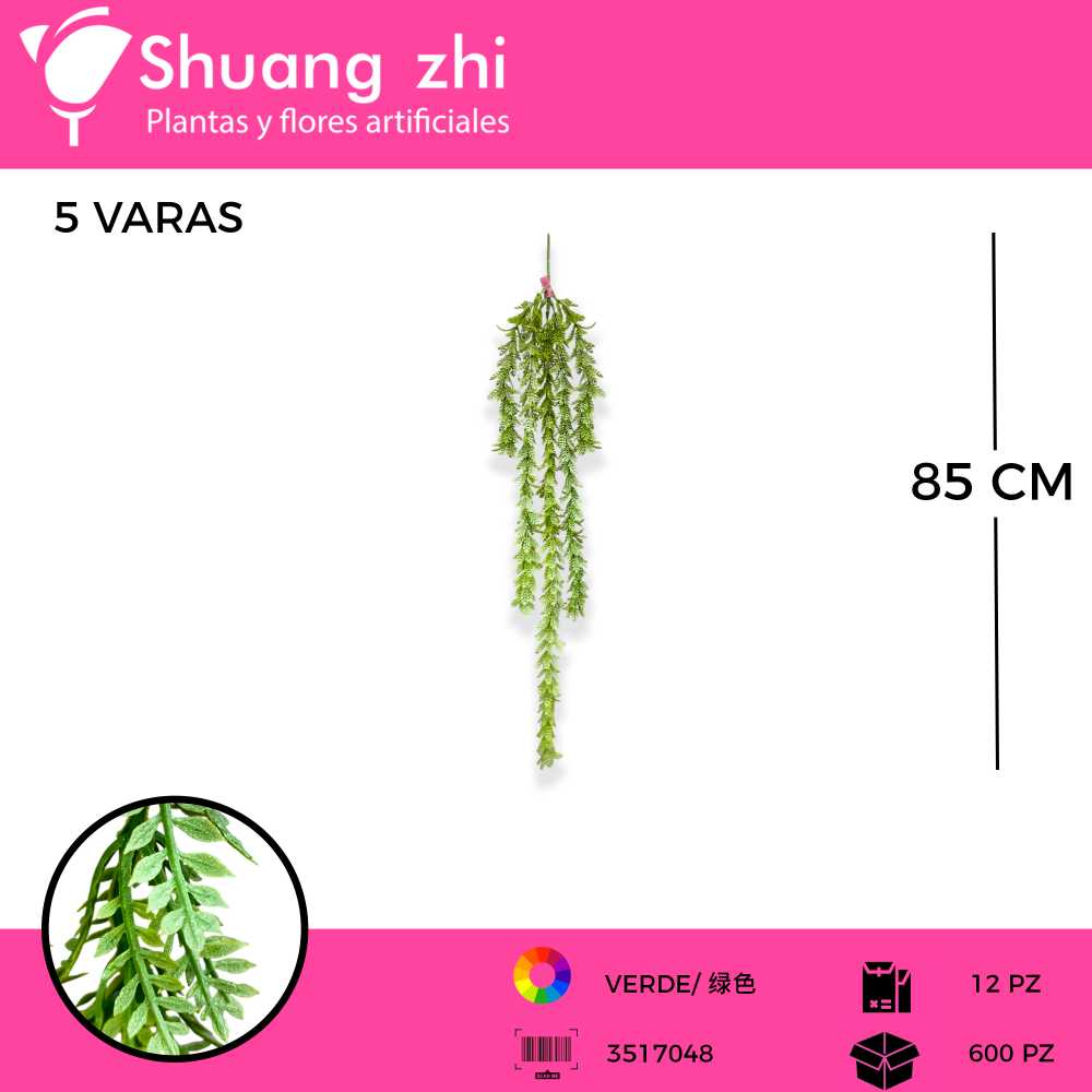 COLGANTE 5 VARAS COLOR VERDE 85 CM