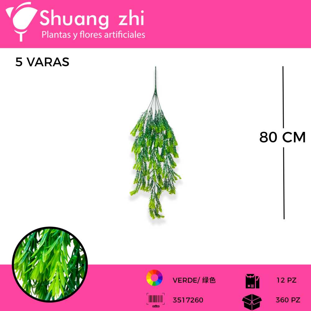 COLGANTE VERDE 5 VARAS 80 CM