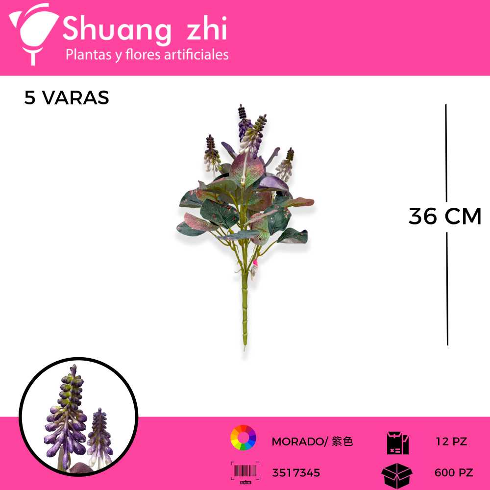 FOLLAJE 5 VARAS MORADO 36 CM