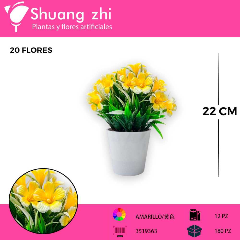 MACETA MINI FLOR AMARILLO 22CM