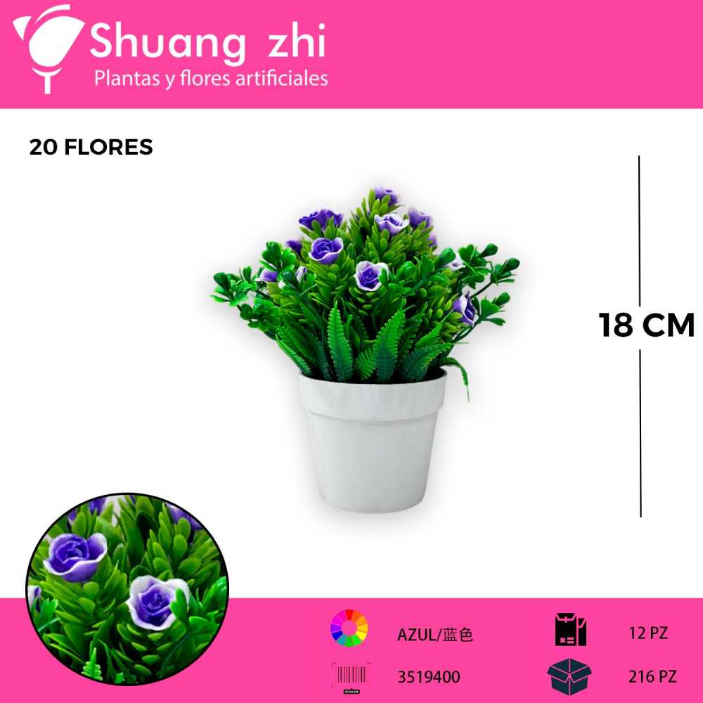 MACETA MINI FLOR AZUL 18CM