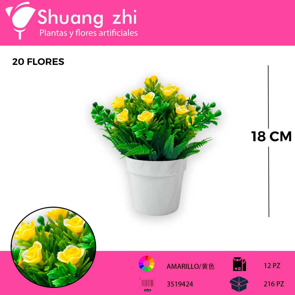 MACETA MINI FLOR AMARILLO 18CM