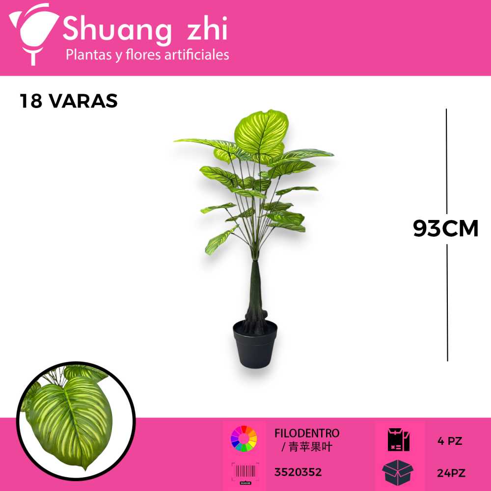 ARBOL FILODENTRO 18 HOJAS CON MACETA 18 VARAS 93CM
