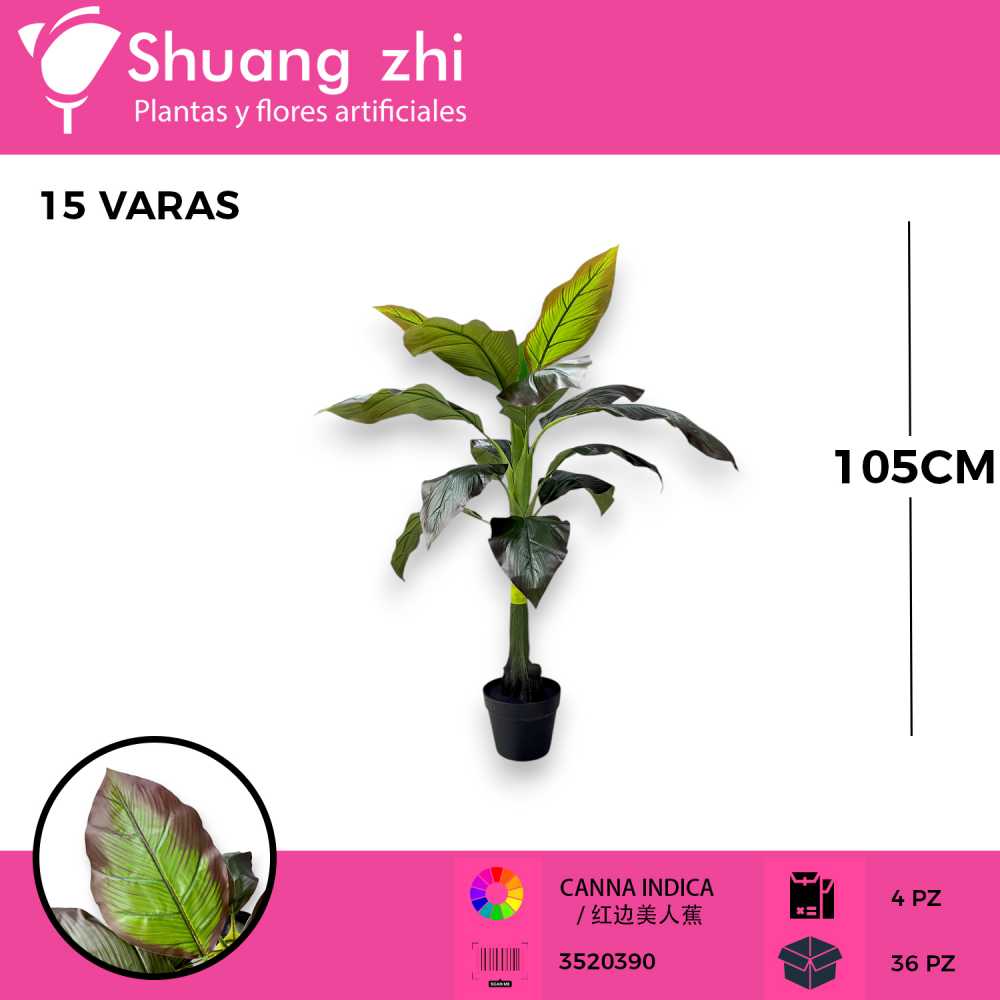 ARBOL 15 HOJAS CON MACETA 15 VARAS 105CM
