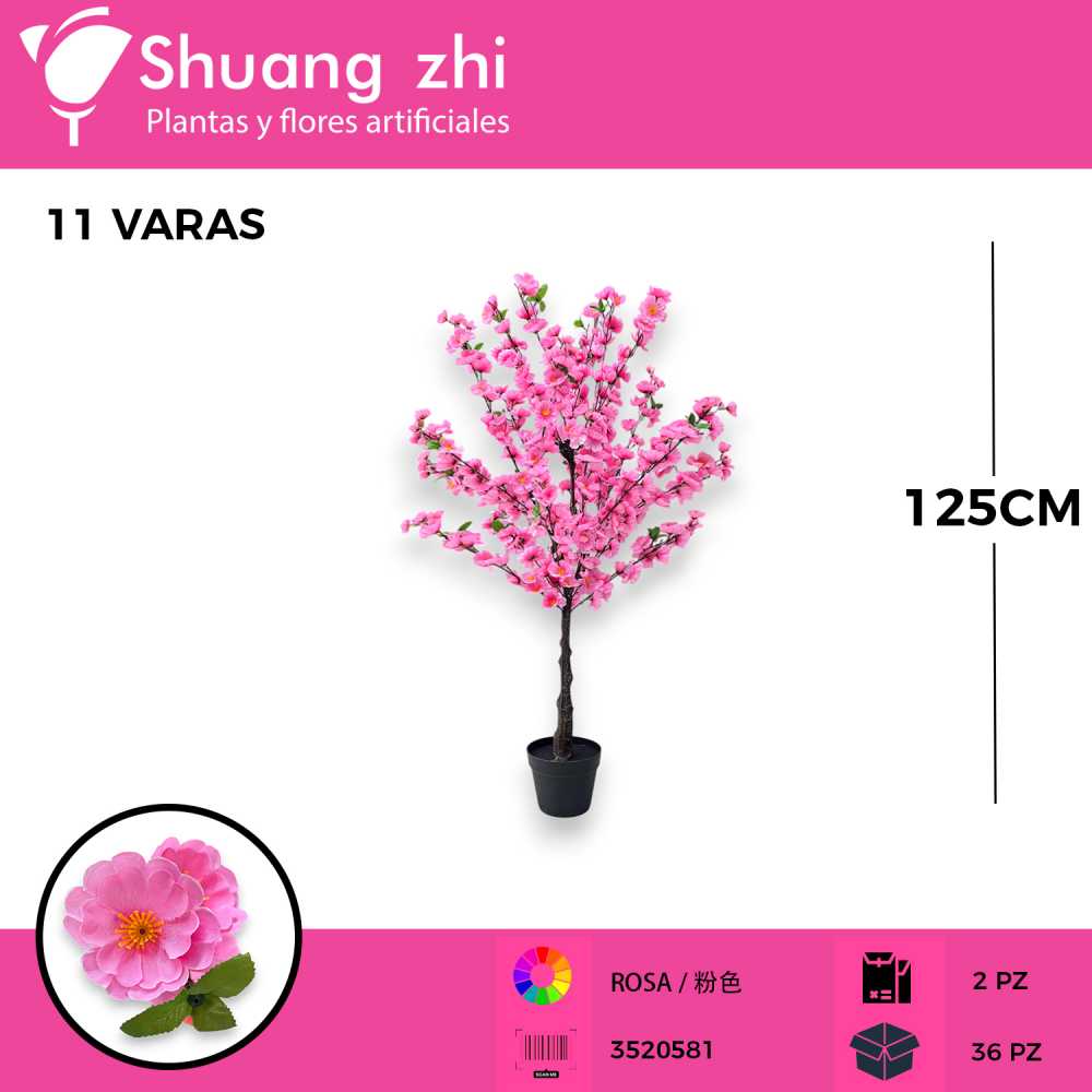 PLANTA CEREZO 11 VARAS ROSA CON MACETA