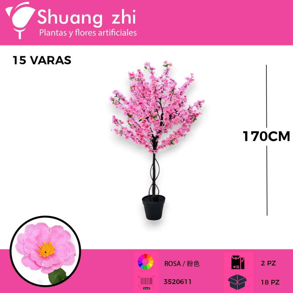 PLANTA 15 VARAS ROSA CON MACETA