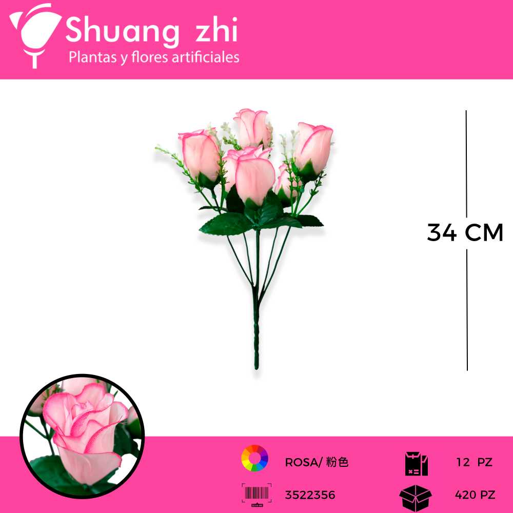 RAMO BOTON ROSA 6 VARA ROSA 34 CM