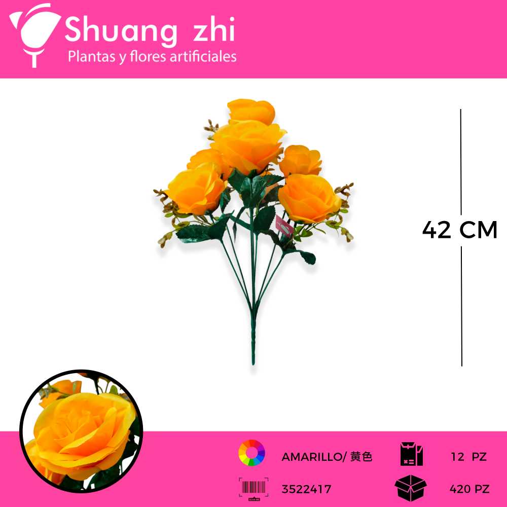 RAMO ROSA 7 VARA AMARILLO 42 CM