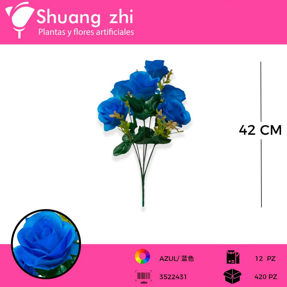 RAMO ROSA 7 VARA AZUL 42 CM