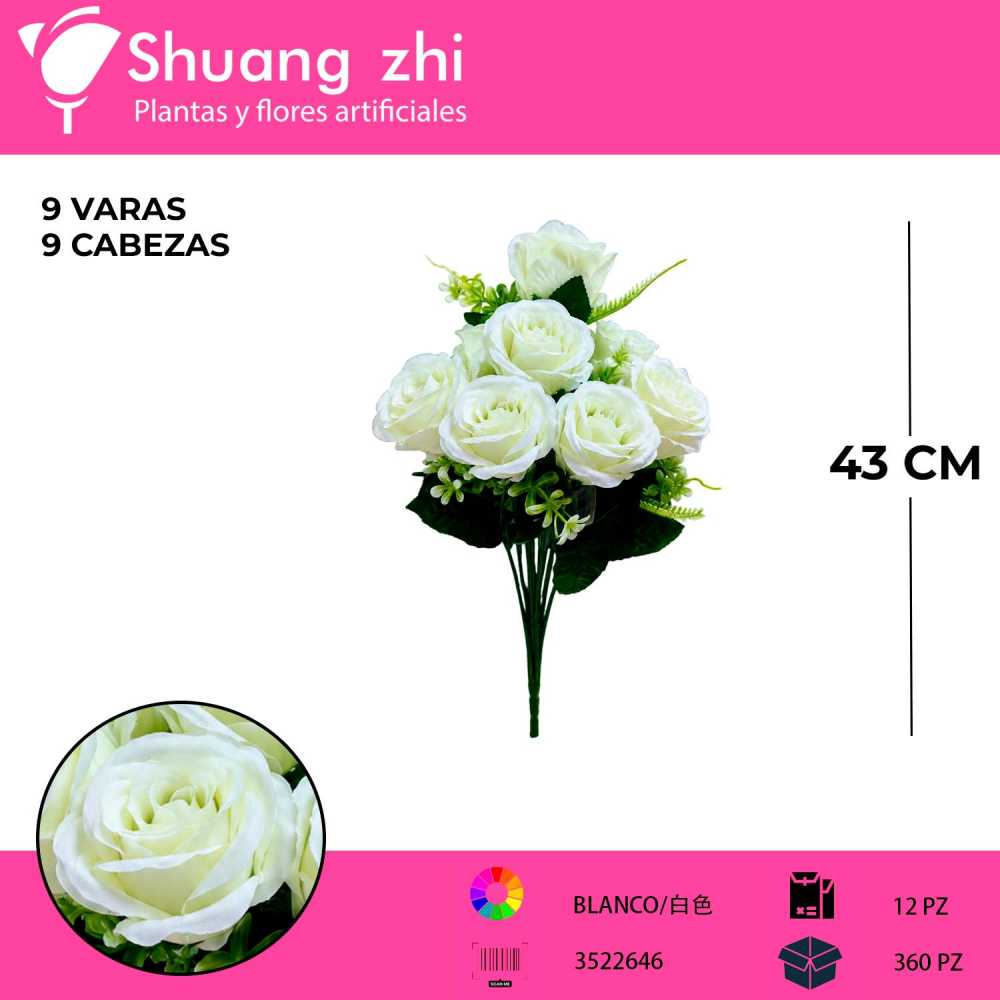 RAMO DE 9 ROSAS COLOR BLANCO CREMA