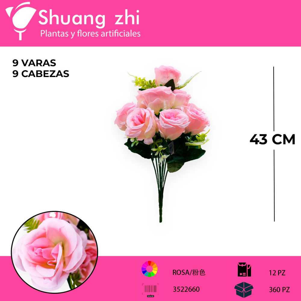 RAMO DE 9 ROSAS COLOR ROSA