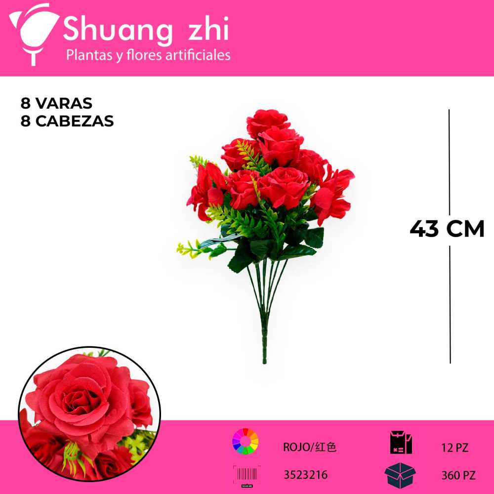RAMO DE 8 ROSAS COLOR ROJO