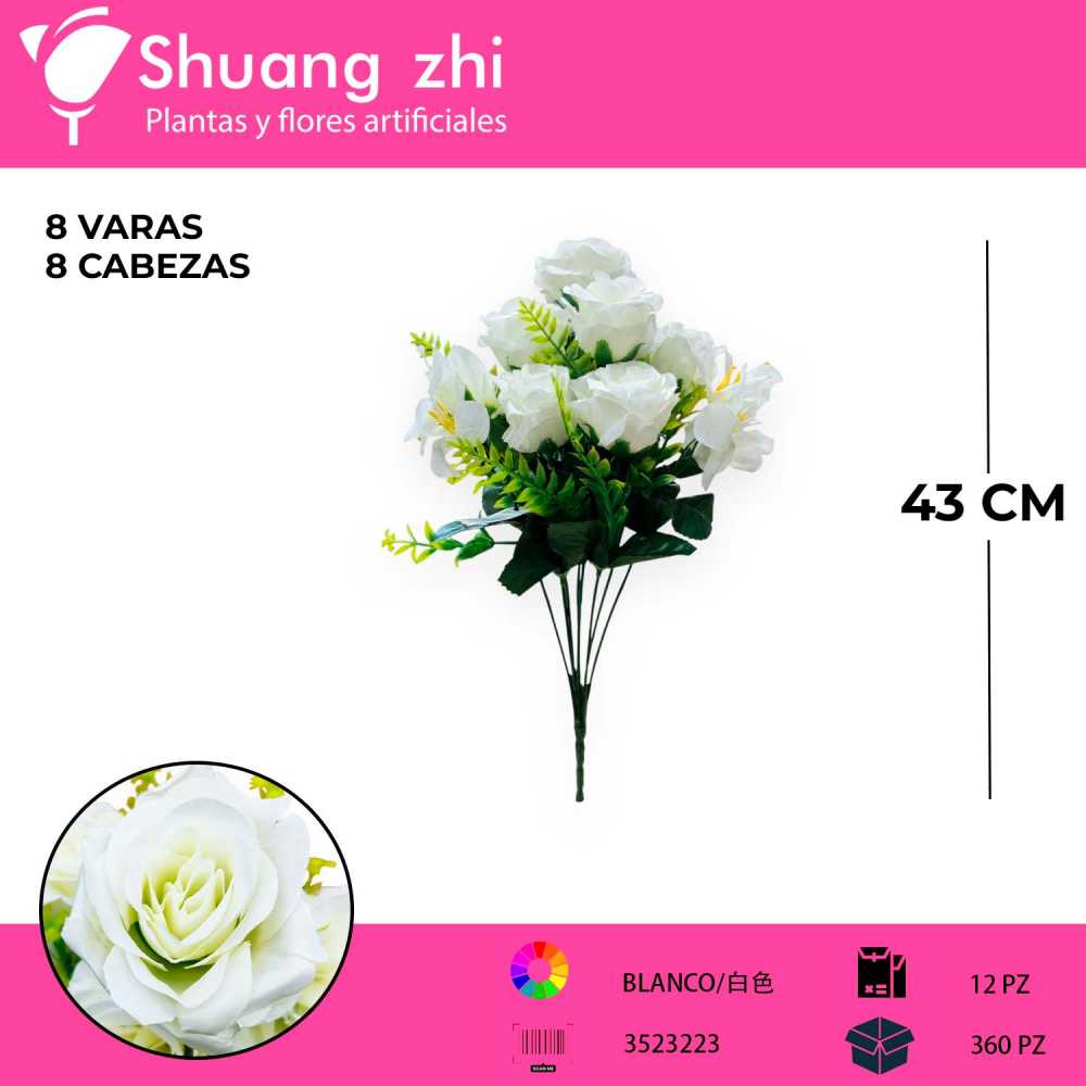 RAMO DE 8 ROSAS COLOR BLANCO