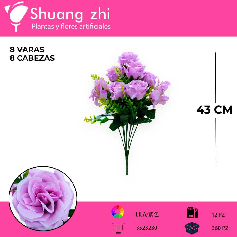 RAMO DE 8 ROSAS COLOR LILA