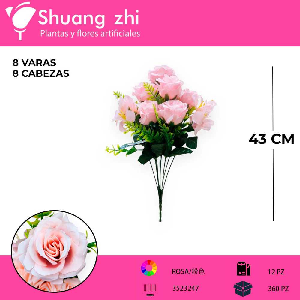 RAMO DE 8 ROSAS COLOR ROSA CLARO