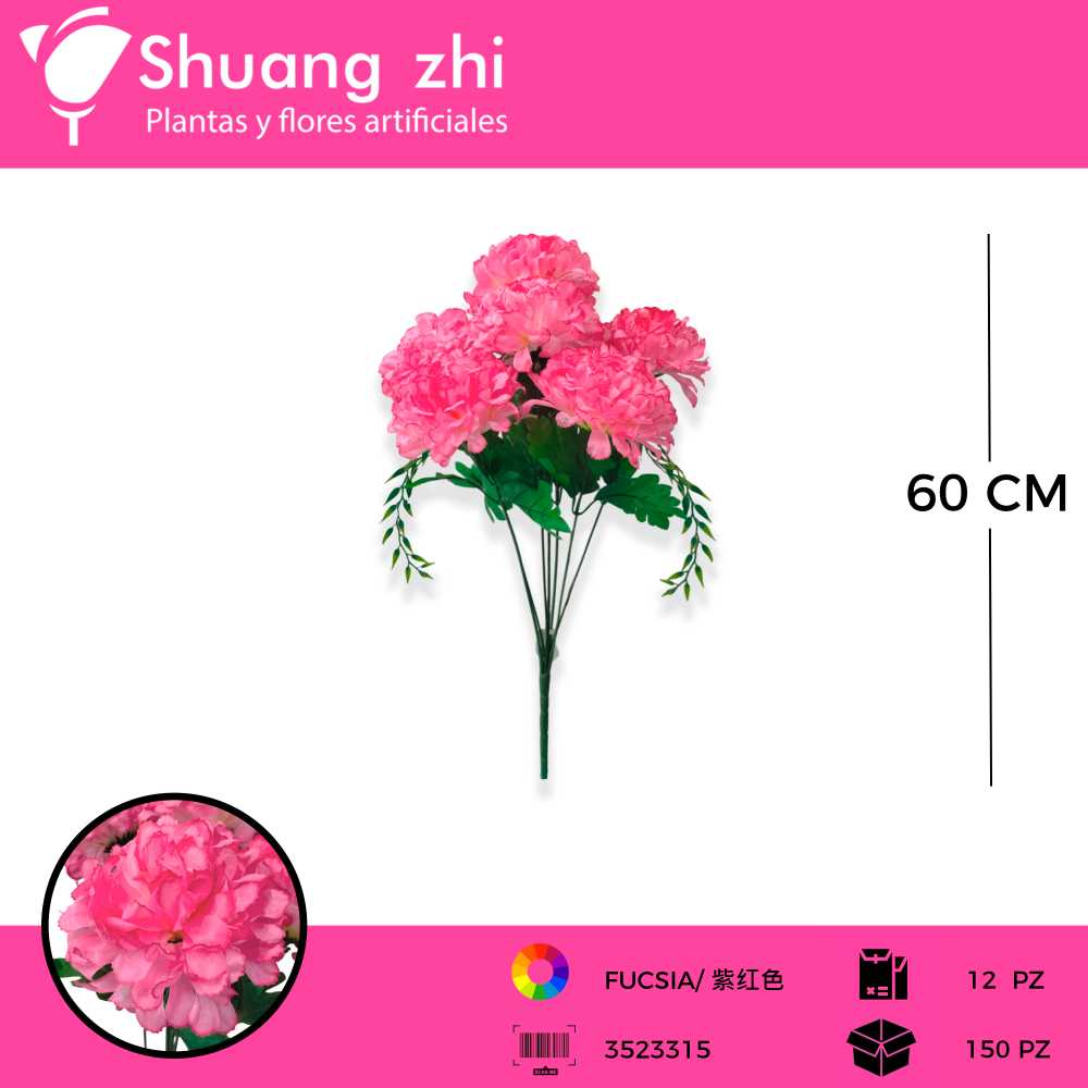 RAMO CRISANTEMO 7 VARA FUCSIA 60CM