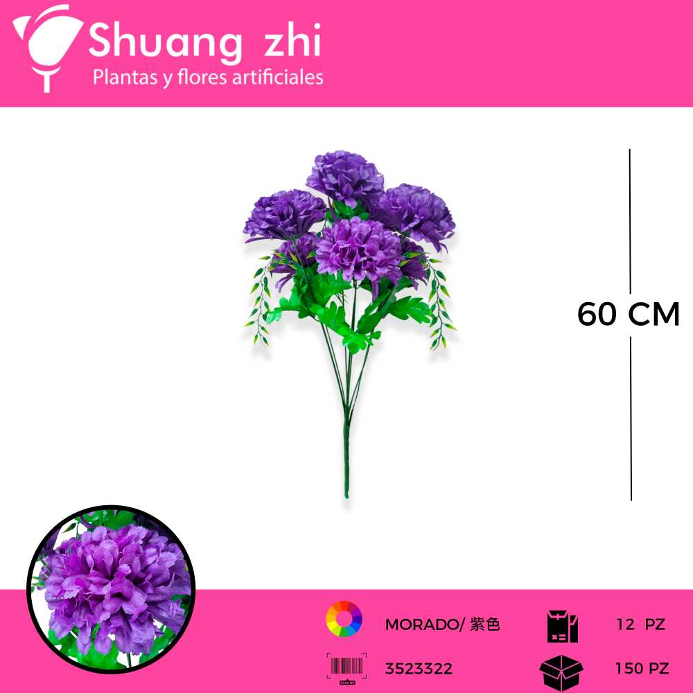 RAMO CRISANTEMO 7 VARA MORADO 60CM