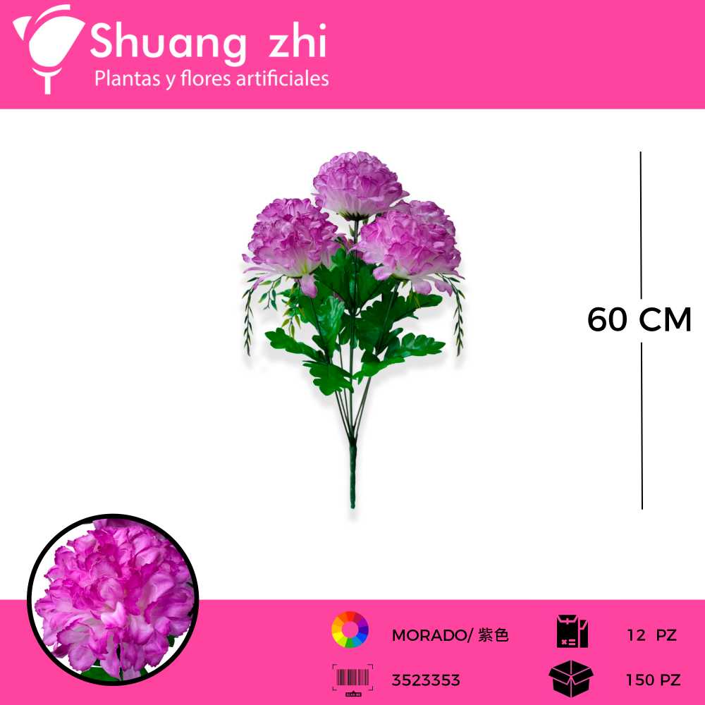 RAMO CRISANTEMO 7 VARA FUCSIA 60CM