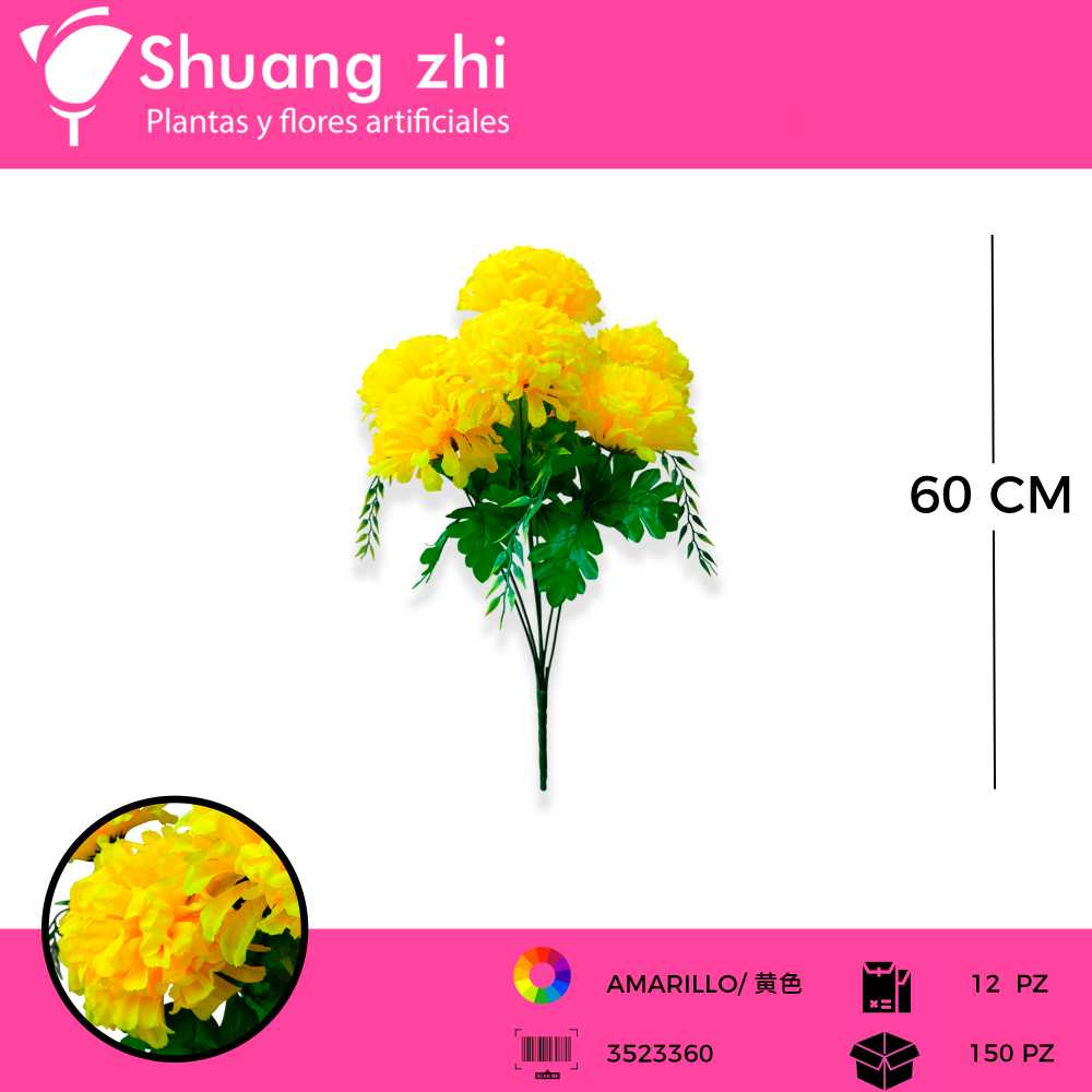 RAMO CRISANTEMO 7 VARA AMARILLO 60CM