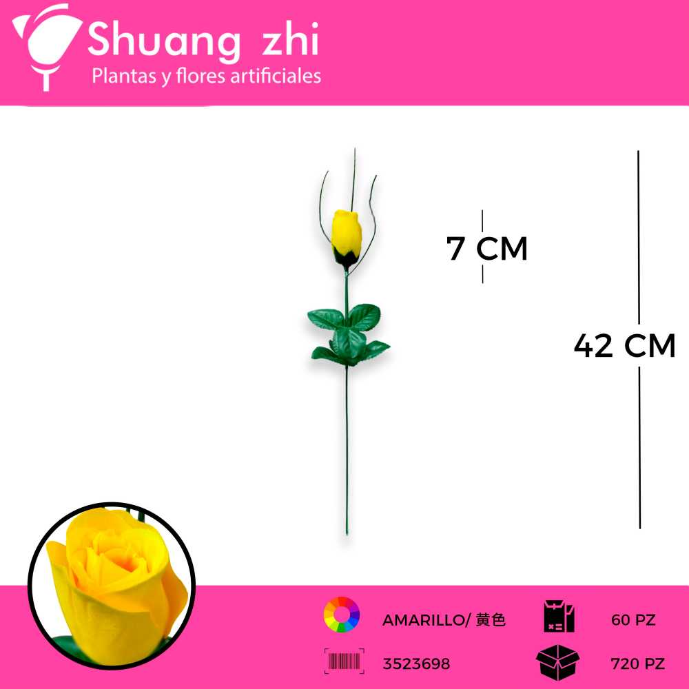 VARA ROSA DE BOTON AMARILLO 42CM