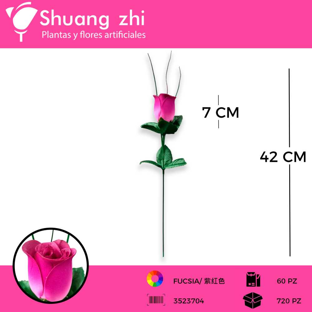 VARA ROSA DE BOTON FUCSIA 42CM