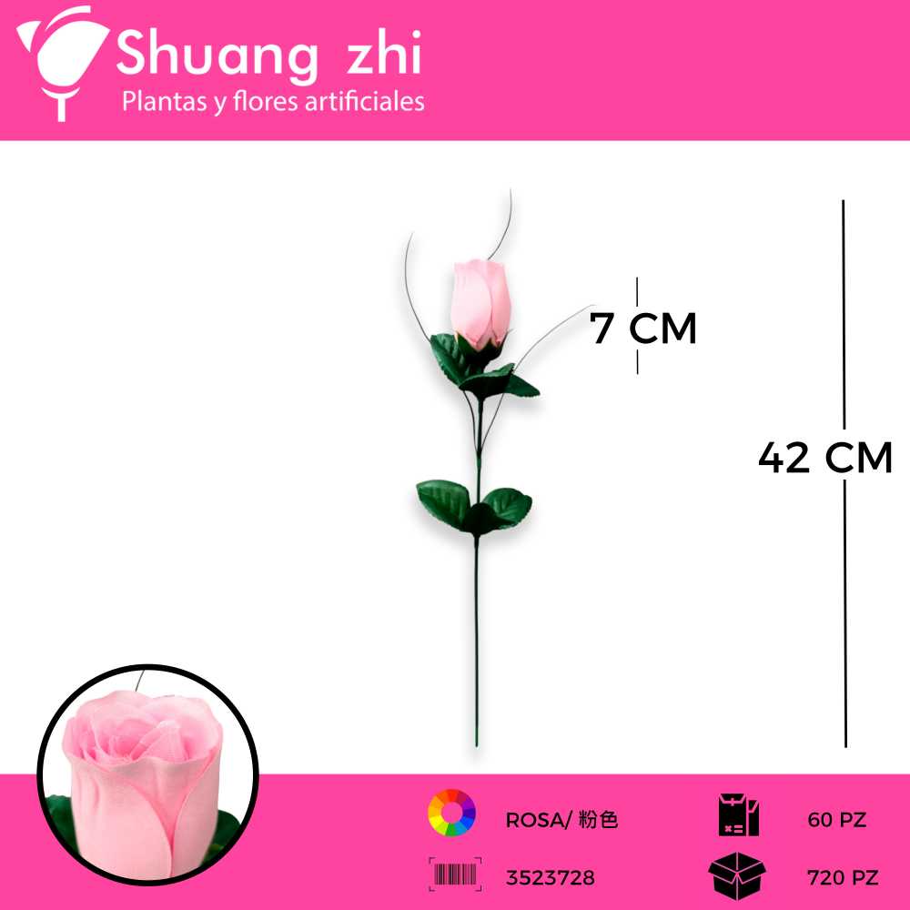 VARA ROSA DE BOTON ROSA 42CM