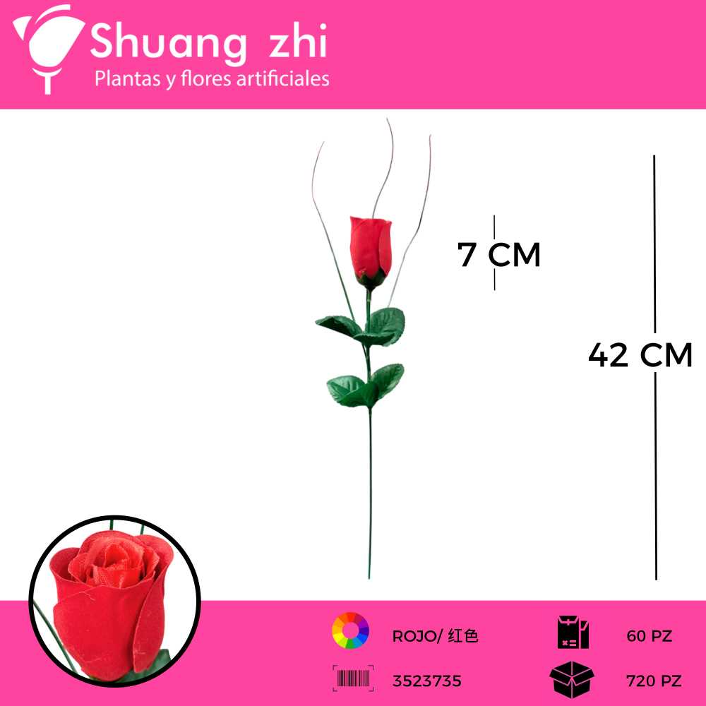 VARA ROSA DE BOTON ROJO 42CM