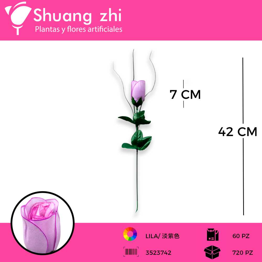 VARA ROSA DE BOTON LILA 42CM