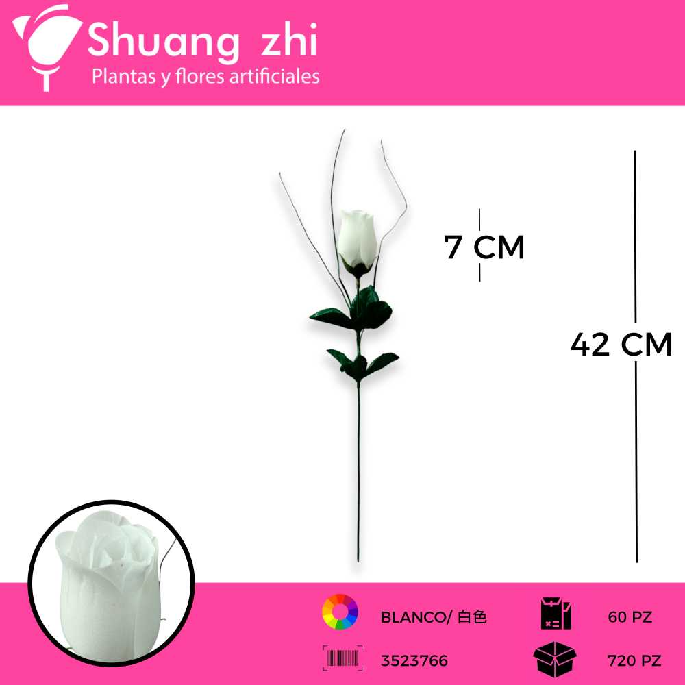 VARA ROSA DE BOTON BLANCO 42CM
