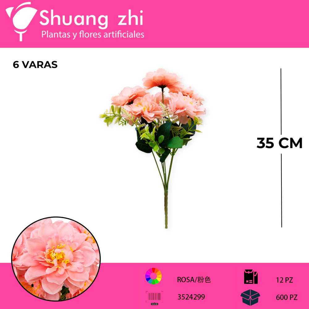 RAMO CRISANTEMO 6 VARAS ROSA