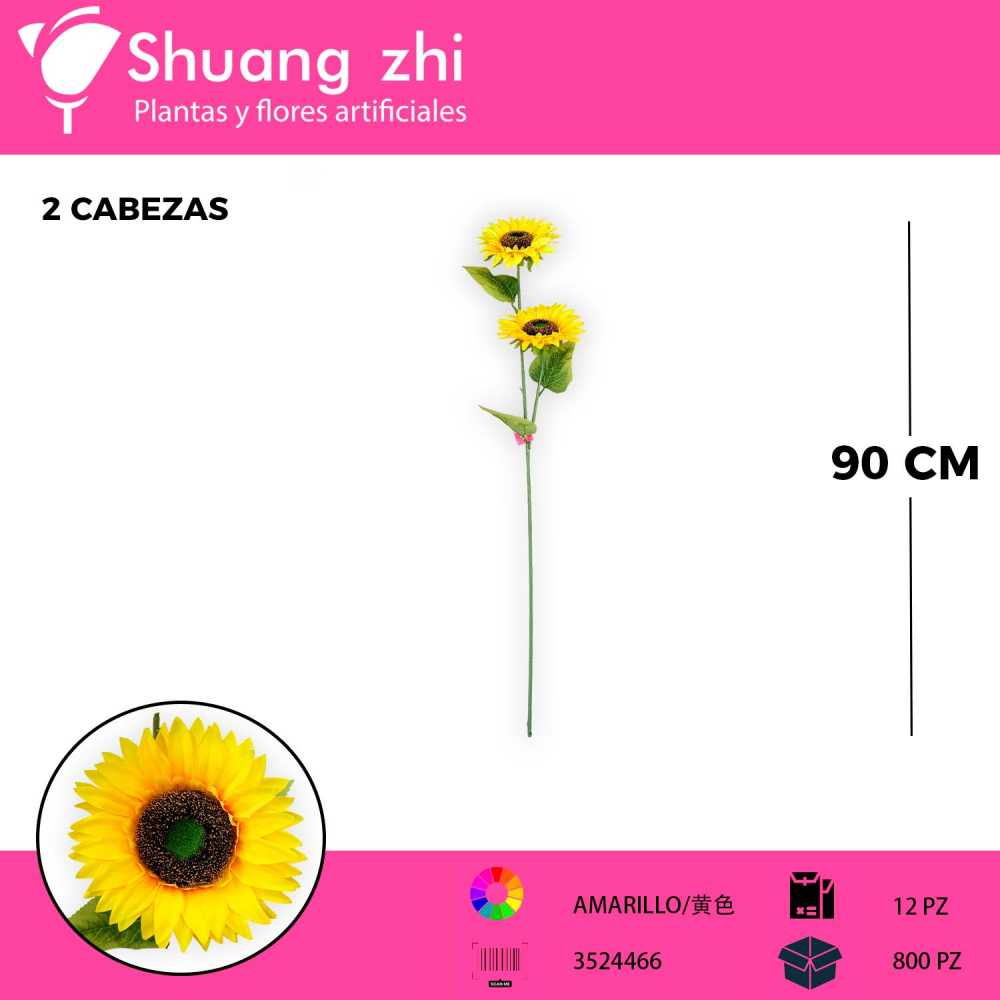 VARA DE GIRASOL AMARILLO 2 CABEZAS 90CM
