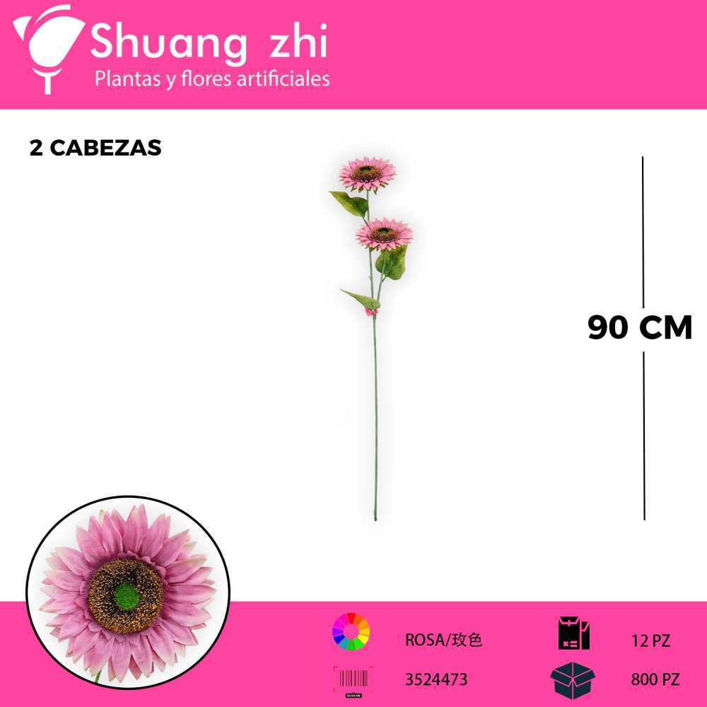 VARA DE GIRASOL ROSA 2 CABEZAS 90CM