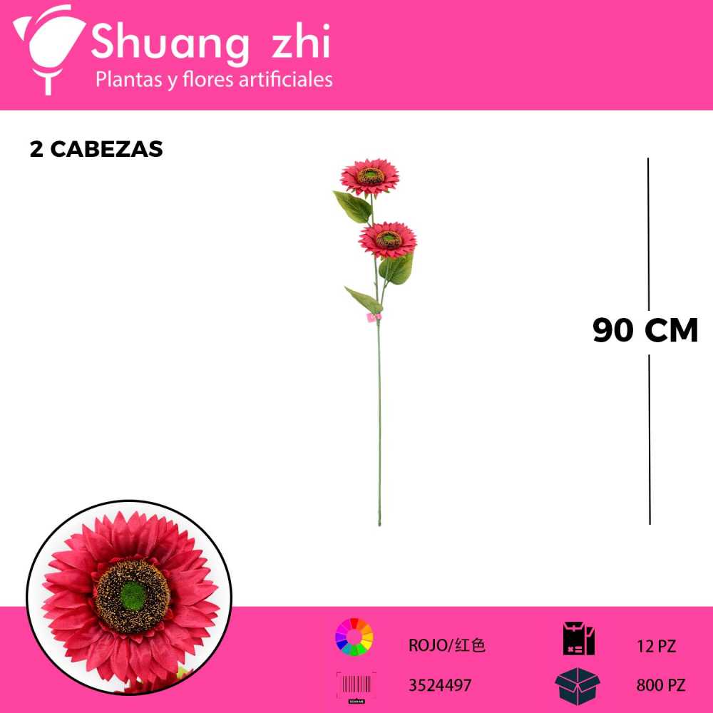 VARA DE GIRASOL ROJO 2 CABEZAS 90CM
