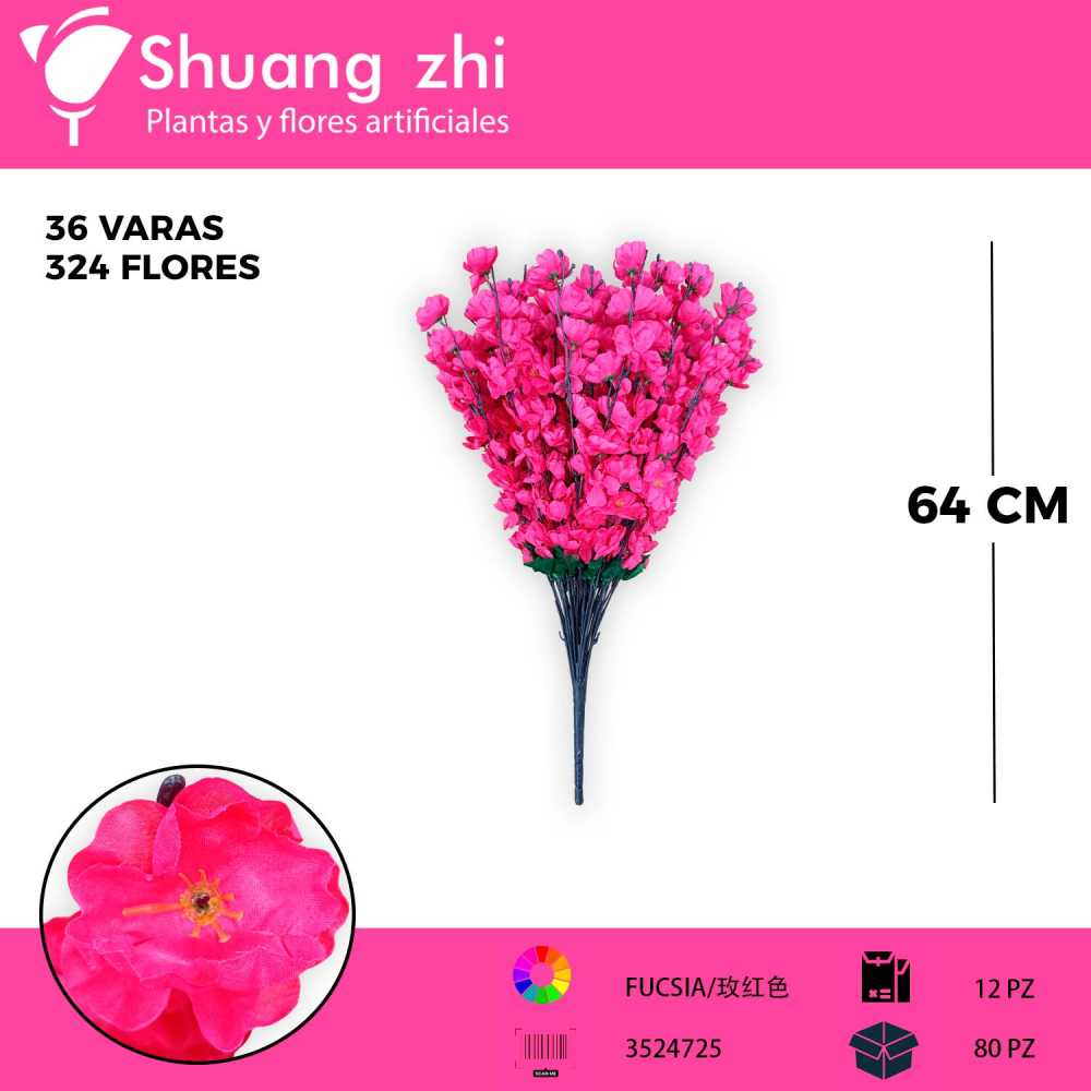 RAMO DURAZNO FUCSIA 36 VARAS 64CM