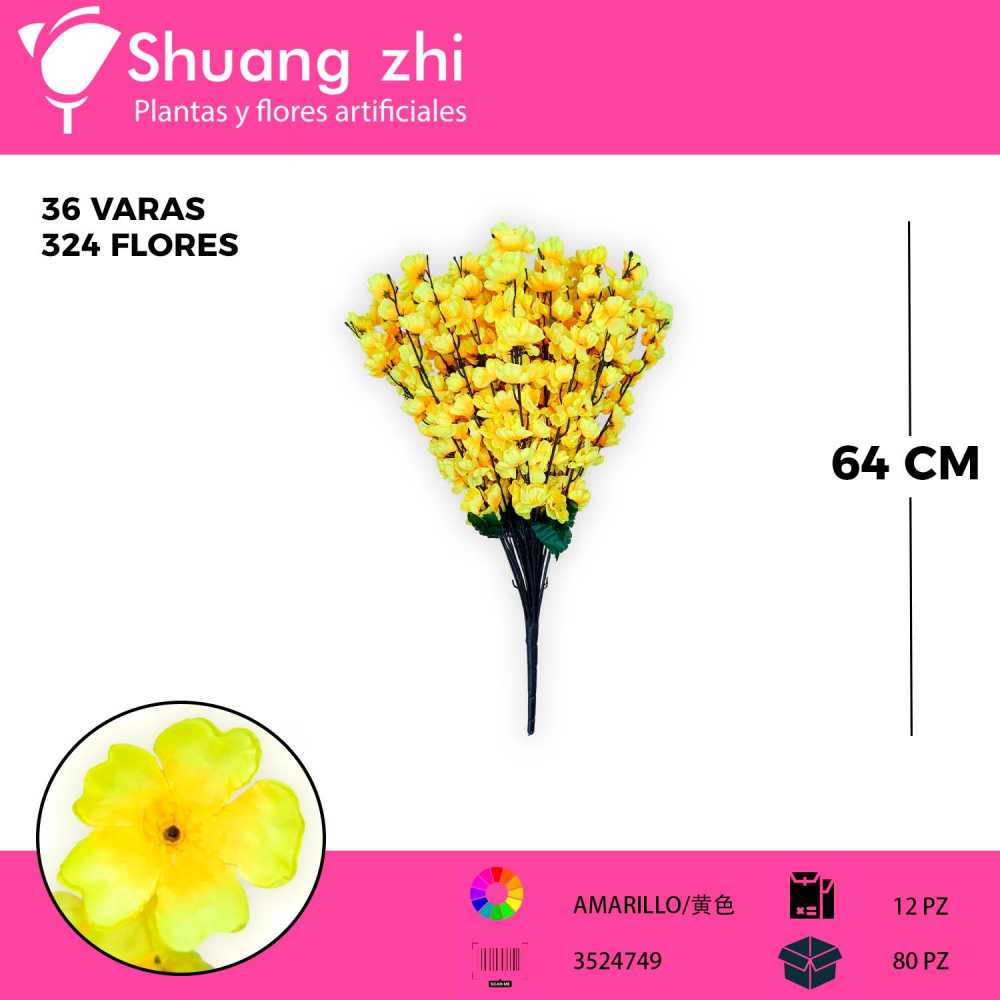 RAMO DURAZNO AMARILLO 36 VARAS 64CM