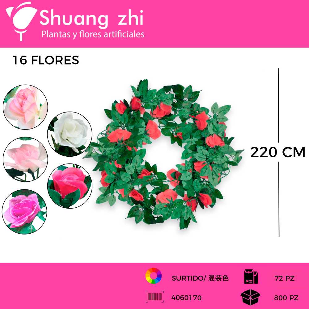 GUIA FLOR 16 ROSAS SURTIDO 2.2M