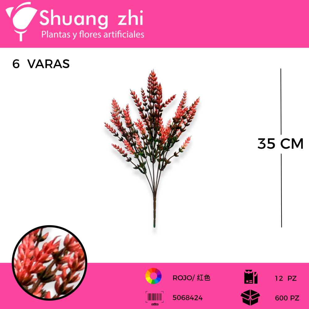 FOLLAJE DE ESPIGA ROJO 6 VARAS 35CM