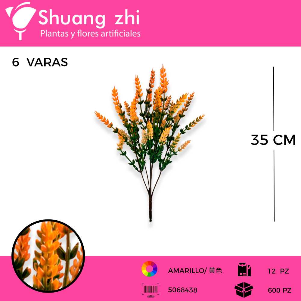 FOLLAJE DE ESPIGA AMARILLO 6 VARAS 35CM