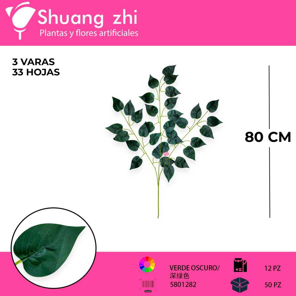 HOJA VERDE OBSCURO 3 VARAS PACK 12 PCS