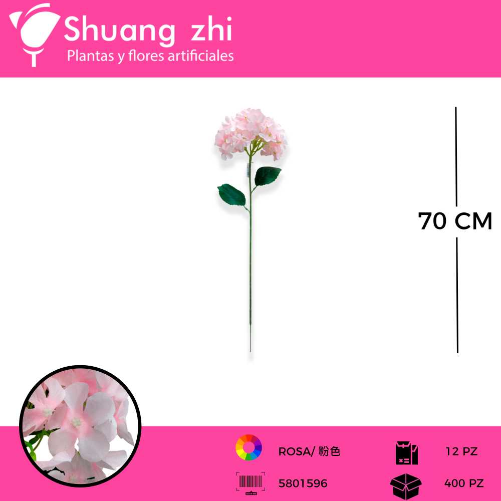 VARA HORTENSIA COLOR ROSA 70 CM