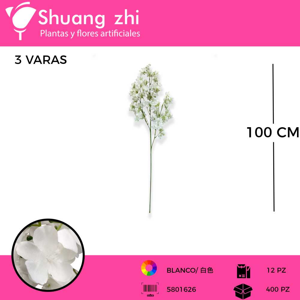 VARA CEREZO COLOR BLANCO 3 VARAS 100 CM