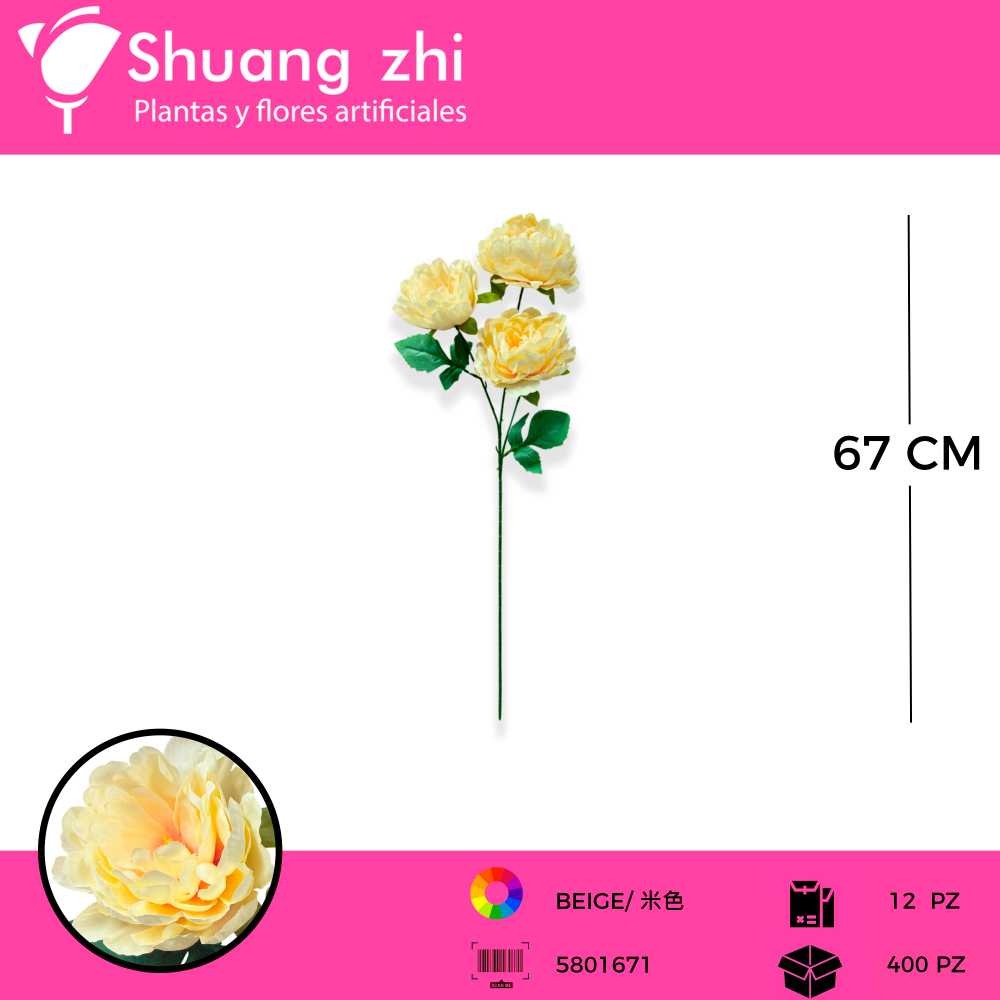 VARA PEONIA 3 CABEZAS BEIBE 67 CM