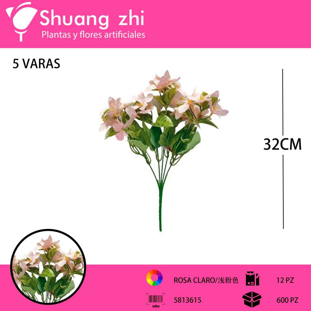 FLOR MINI 5 VARAS 32CM ROSA
