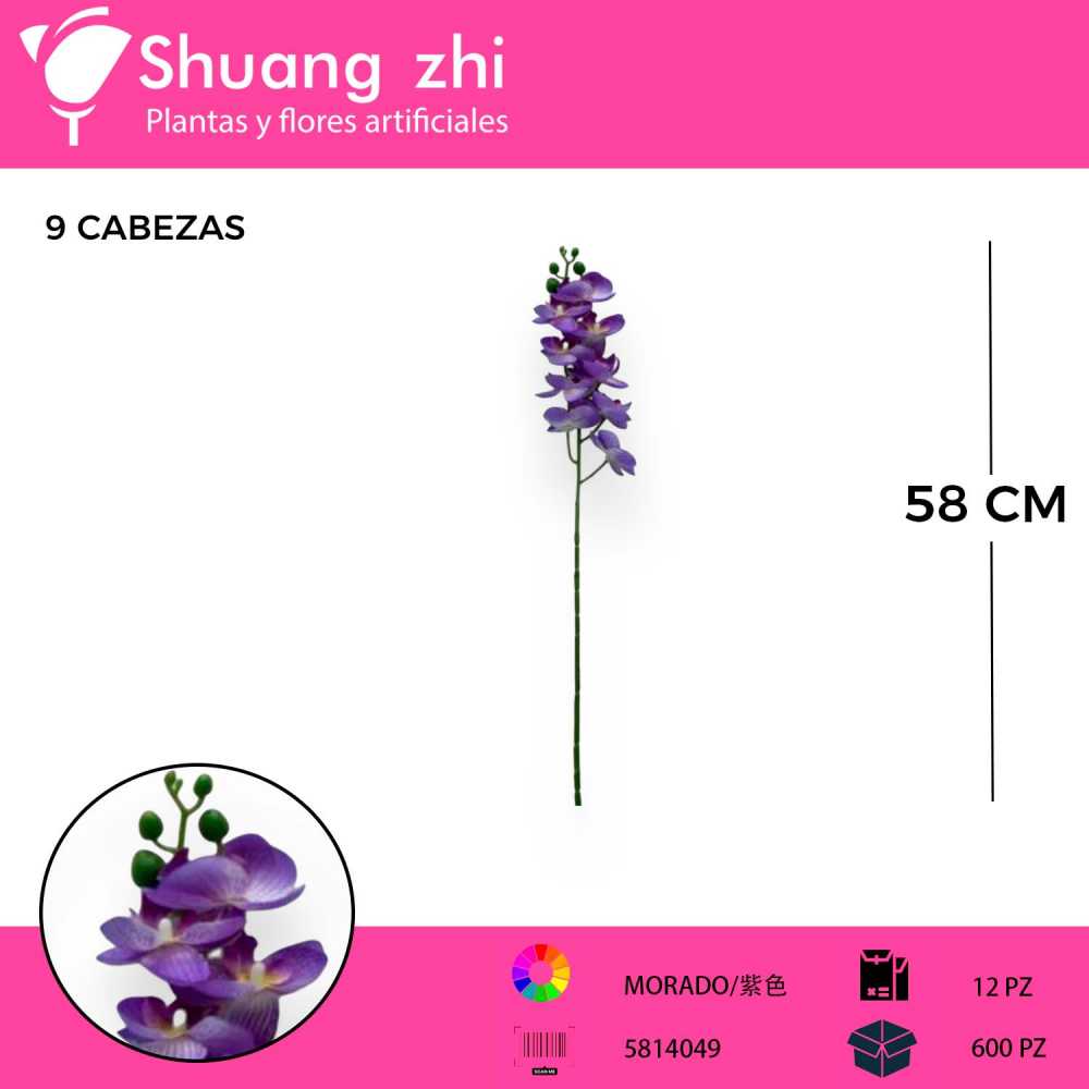 VARA ORQUIDEA 9 CABEZA 58CM LILA