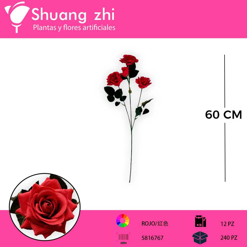 VARA FLOR ROJO 60 CM