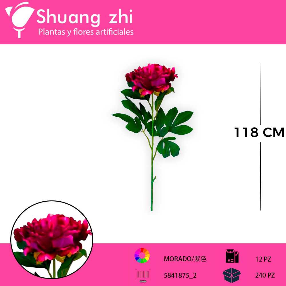 FLOR PEONIA LARGO MORADO 118CM