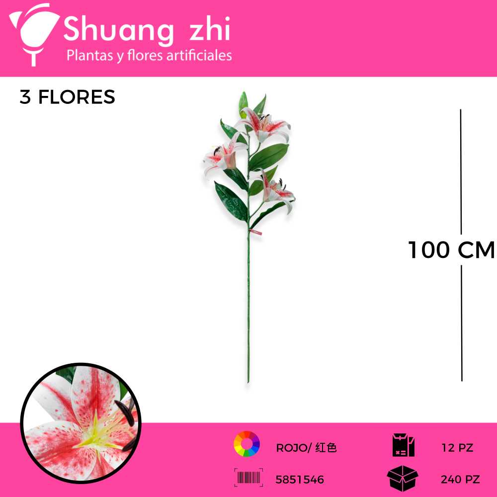 VARA LILI BLANCO ROSA 3 FLORES 100CM