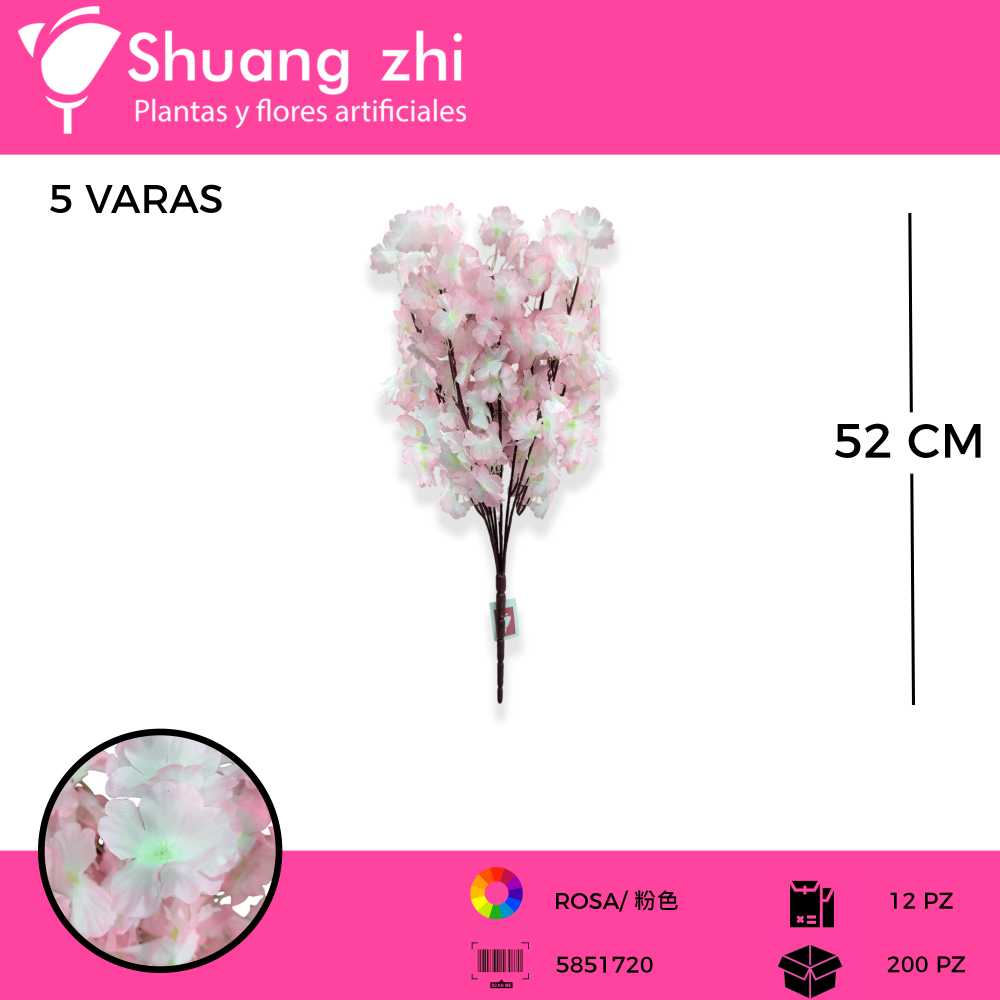VARA RAMO ROSA CLARO 52CM