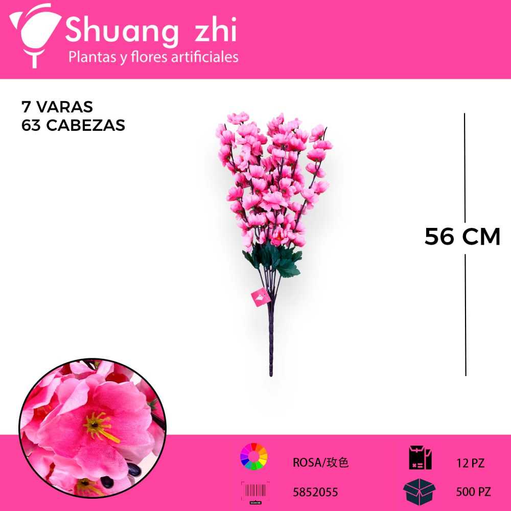 RAMO DE DURAZNO ROSA 7 VARAS 63 CABEZAS  56CM