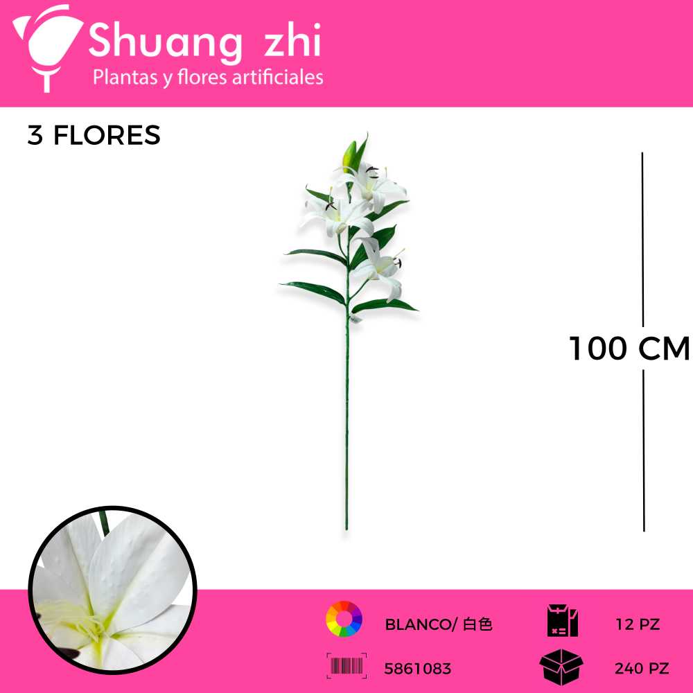 VARA LILI BLANCO 3 CABEZAS 100CM